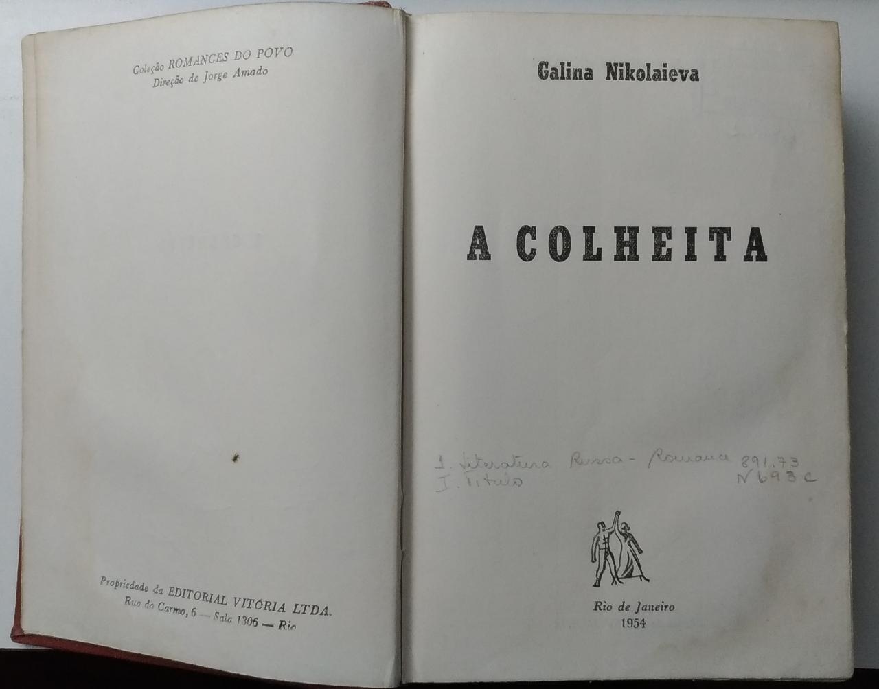 Frontispício da edição de "A Colheita" disponível na Biblioteca Municipal de Petrópolis.